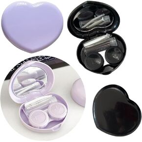 2 Pack Colored Contact Lens Cases，Cute Candy Hearts Contact Lens Case With Mirror Kit Portable Outdoor Storage Kit Colored Contact Lenses for Travel&Home
