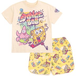 SpongeBob SquarePants Girls T-Shirt and French Terry Shorts Outfit Set Toddler to Big Kid Sizes (2T - 18-20)