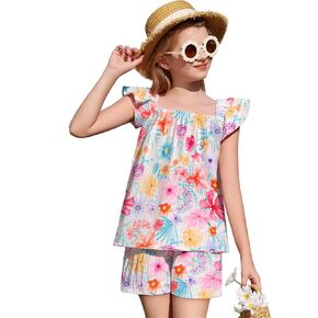 Arshiner Girls Summer Shorts Sets Cap Sleeve Top and Elastic Waist Pocketed Shorts Outfit 2 Piece Clothing Set