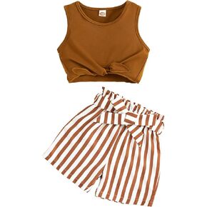 Girls 2 Piece Outfits Summer Clothes Tie Knot Tank Top and High Waist Floral Shorts Set with Belt