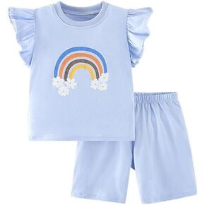 LitBud Toddler Girls Summer Outfits Clothing Sets Top and Shorts 2 piece Short Sleeve Clothes for Kid Age 1-7 Years in Kuwait