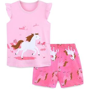 LitBud Toddler Girls Summer Outfits Clothing Sets Top and Shorts 2 piece Short Sleeve Clothes for Kid Age 1-7 Years