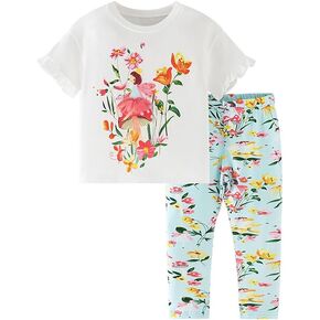 Summer Outfits for Girls Short Sleeve T-shirt and Floral Leggings Set 2pcs Clothing Sets