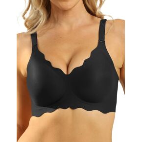 Seamless Wirefree Bra No Underwire Deep V Large Bust Women U-Shaped Back Lace Trim T-Shirt Bra
