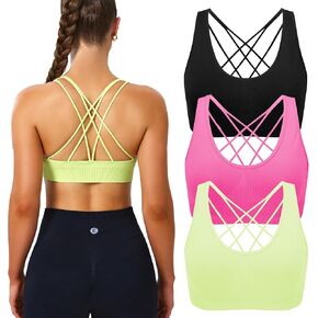 Evercute Cross Back Sport Bras مبطنة بدعم متوسطة متوسطة الحمالات المحصنة لليوغا تجريب اللياقة البدنية