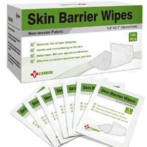 Carbou Skin Barrier Wipes - 100Pcs Skin Prep Wipes - Skin Adhesive Wipes to Create the Barrier Film Between Skin and Attachments, Ostomy Protective Wipes to Increase the Adhesive.