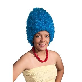 HandinHandCreations Blue Beehive Troll Wig With Red Necklace – Tall Curly Costume Wig - Package Includes Red Bead Necklace and Blue Wig