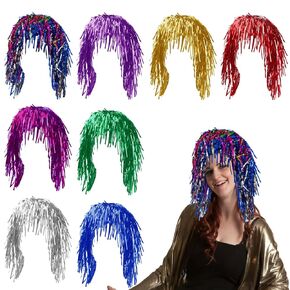 Tahonuss 8 PCS Foil Tinsel شعر مستعار ملون Tinsel Wigs Fancy Bruty Party Party Wig Disco Party Fress Supplies Cosplay Supplies (الذهب ، الفضة ، الأحمر ، الأزرق ، اللون الأحمر ، اللون الأرجواني ، الأخضر ، متعدد الألوان)