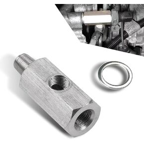 1 PC Car Oil Pressure Sensor Connector, 1.96" x 0.74" 1/8" NPT T-Adapter Three Links Stainless Steel Turbo Connector with Gasket, Connection Replacement Accessories, for Most Cars (Silver)