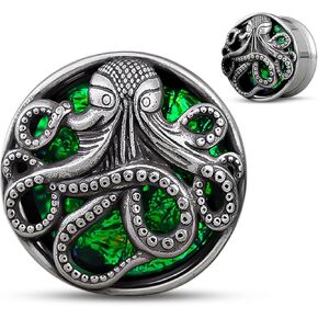 COOEAR Screw Back tainless Steel Ear Tunnel and Plug Gauges for Earrings, Octopus Logo Piercing Expander Stretchers.