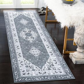 Chicrug Grey 4x6 Area Rugs for Living Room, Machine Washable Low-Pile Carpet Rug for Bedroom, Vintage Floral Print Indoor Floor Rug for Dining Room Office Bedside Decor