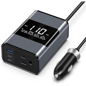 200W Car Power Inverter dc 12v to 110v ac, Dual dc to ac Plug Adapter outlets for Laptop Computer Charger，Car Plug to Wall Plug Adapter, Power Inverter for Vehicles，car Converter with qc 3.0
