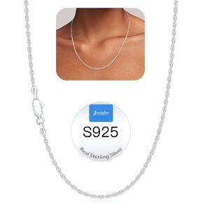 JOWLPIRE ITALIAN 2MM ROPE ROPE CARNING 925 Sterling Silver Chain Necklace for Women ، سلسلة ذهبية مطلية 14 ألفًا بالنساء سلس وقلادات سلسلة نسائية قوية ، 16 18 20 22 24 26 بوصة