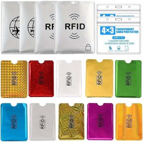 مجموعة الأكمام RFID (10 حاملي لبطاقات الائتمان و 4 واقيات جواز السفر+2 4x3inches) -حامل البطاقة وحامل جواز السفر -حماية السرقة -محفظة RFID قابلة للألواح الأكمام الآمنة