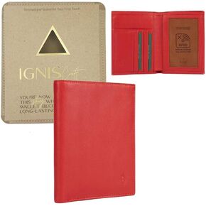 Leather Passport Cover – RFID Blocking Travel Wallet, Cruise Essentials – Top Grain Leather - Genuine Leather Bifold Holder with Card Slots & Document Organizer for Men (Ruby)