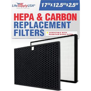 مجموعة استبدال مجموعة فلتر الكربون وHEPA من LifeSupplyUSA متوافقة مع أجهزة تنقية الهواء Rabbit Air BioGS/BioGP SPA-421A & SPA-582A