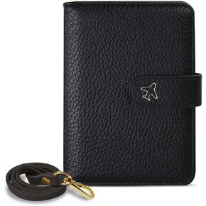 Passport Holder for Men Women, PU Leather Passport Wallet with Neck Strap, Travel RFID Blocking Card Cover Case (Pink)