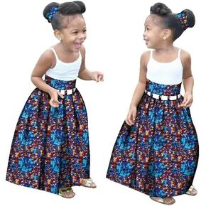 Xiaohuagua Little Girl’s African Wax Print Print Bohemian Ankara High High Long Trail For Kids Girls Kente Clothes 7-12T