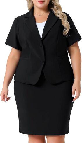 Agnes Orinda Plus Size Women Blazer Suits Notch Lapel Short Sleeve Office Pencil Skirt Business Skirt Set in Saudi Arabia
