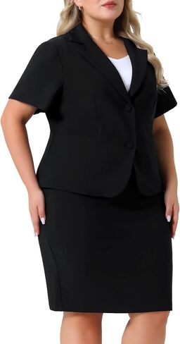 Agnes Orinda Plus Size Women Blazer Suits Notch Lapel Short Sleeve Office Pencil Skirt Business Skirt Set in Saudi Arabia