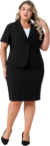 Agnes Orinda Plus Size Women Blazer Suits Notch Lapel Short Sleeve Office Pencil Skirt Business Skirt Set in Saudi Arabia