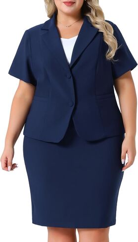 Agnes Orinda Plus Size Women Blazer Suits Notch Lapel Short Sleeve Office Pencil Skirt Business Skirt Set in Saudi Arabia