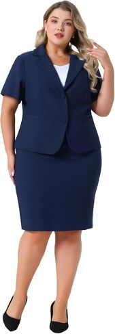Agnes Orinda Plus Size Women Blazer Suits Notch Lapel Short Sleeve Office Pencil Skirt Business Skirt Set in Saudi Arabia