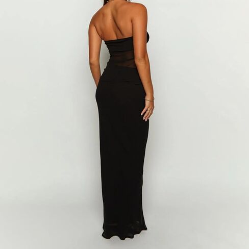 Thopavenoir Women's Y2K 2 قطعة من قمم الأنبوب الأمامي المقسم للكتف وتنورة Bodycon Maxi مجموعة ملابس النادي in Kuwait