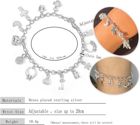 S925 Silver Thirteen Facing Scarm سوار للنساء ، النجمة ، المفتاح ، القلب ، الصليب ، القمر ، قفل قفل الزركون المكعب ، سحر رائع في كل مناسبة in Kuwait