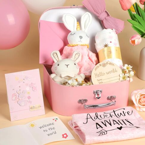 Baby Gift Set Baby Shower Gifts Basket for Newborns 11PCS New Born Baby Gift Set with Baby Blanket Rattle, Milestone Security Blanket Decision Coin & Towels Socks Essentials for Baby Girls Boys in Saudi Arabia