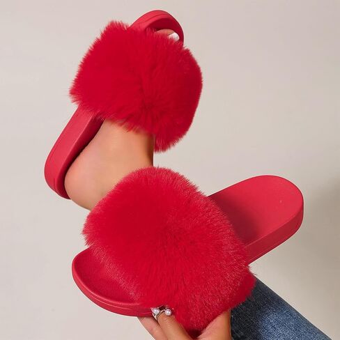 Women's Faux Fur Slippers,Open Toe Sandals,Indoor and Outdoor Non-slip Slippers,Furry Slippers Fur Slippers in Saudi Arabia