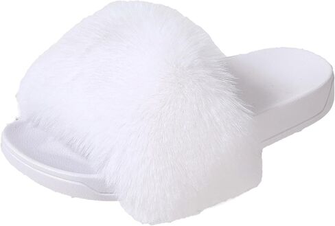 Ladies Fluffy Slippers Faux Fur Soft Slippers Stylish Open Toe Girls Sandals Outdoor Indoor Furry Comfortable in Kuwait
