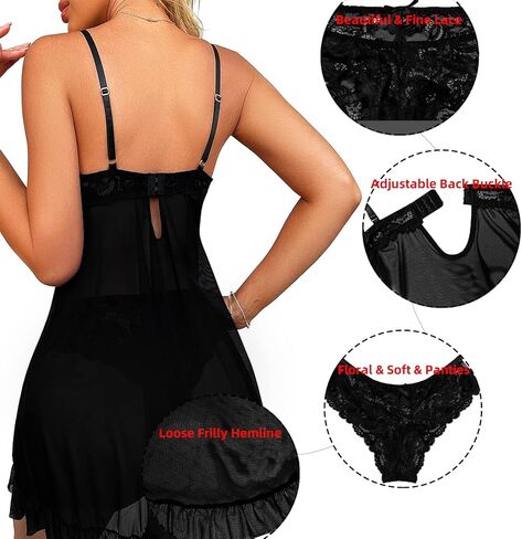 dream love Women Lingerie Lace Babydoll Chemise Ruffle Nightgown Sleepwear S-XXL in Kuwait
