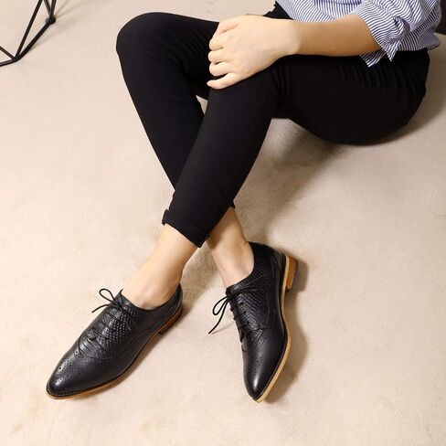 Mona flying Women's Perforated Oxfords Brogue Derby Lace-up Leather Shoes for Ladies in Saudi Arabia