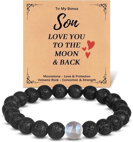 Graduation Gift for Son Teens Boys Men, Natural Volcanic Rock and Love Moonstone Bracelet for Teenage Boys 12 14 16 18 Year Old Birthday Gifts in Kuwait