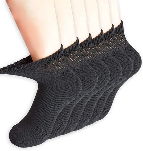 +MD Diabetic Socks for Men Womens Non Binding Top Ankle Socks with Cushion Sole for Swollen Feet 6 Pairs Black 10-13 in Saudi Arabia