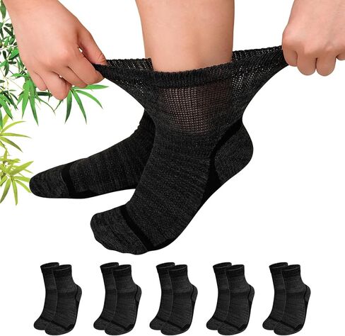 Artfasion Bamboo Viscose Diabetic Socks: 5 Pairs Non-Binding Wide Hospital Ankle Socks for Men Women Elderly Pregnant in Kuwait