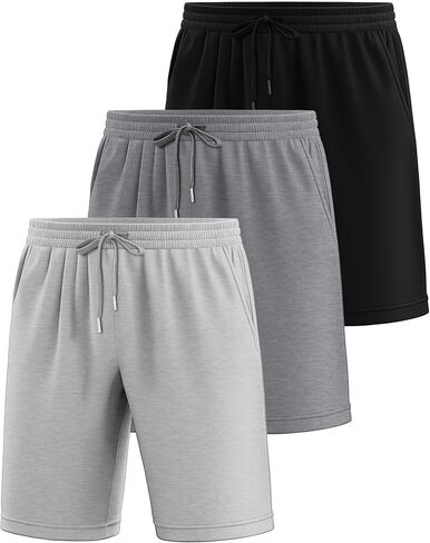 Riyiper 3 Pack Men's Bermuda Athletic Shorts Cotton Casual High Waist Shorts with Pockets Drawstring Knee Length Shorts in Saudi Arabia