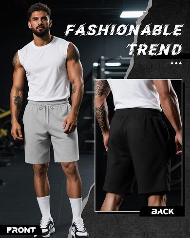 Riyiper 3 Pack Men's Bermuda Athletic Shorts Cotton Casual High Waist Shorts with Pockets Drawstring Knee Length Shorts in Saudi Arabia