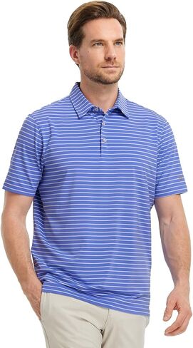 M MAELREG Golf Shirts for Men Moisture Wicking Striped Polo Performance Dry Fit Business Sports Mens Polo Shirts Short Sleeve in Saudi Arabia