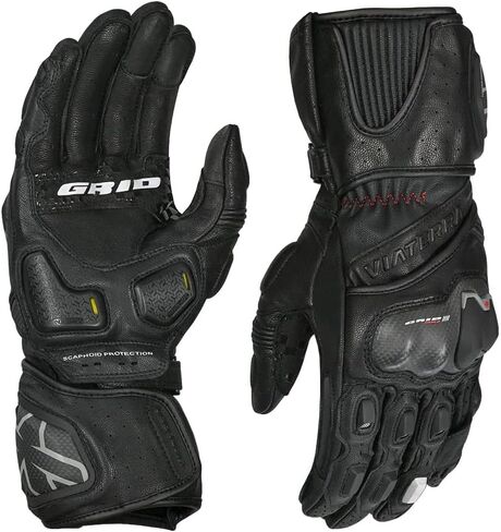ViaTerra Grid MK3 Full Gauntlet Leather Motorcycle Gloves I CE Level 2 Carbon Fiber Knuckle Protection + Knox SPS 404 on Palm| Pinky Finger Bridge I Secure Closure with Wrist Accordion in Saudi Arabia