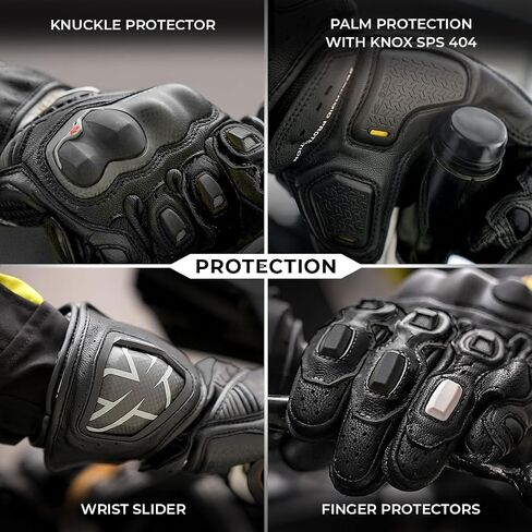 ViaTerra Grid MK3 Full Gauntlet Leather Motorcycle Gloves I CE Level 2 Carbon Fiber Knuckle Protection + Knox SPS 404 on Palm| Pinky Finger Bridge I Secure Closure with Wrist Accordion in Saudi Arabia
