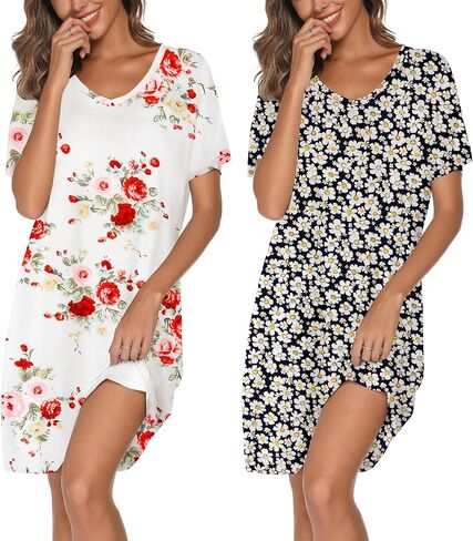 2 Pack Nightgowns for Women Cotton Sleep Shirts Short Sleeve Nightshirts in Saudi Arabia