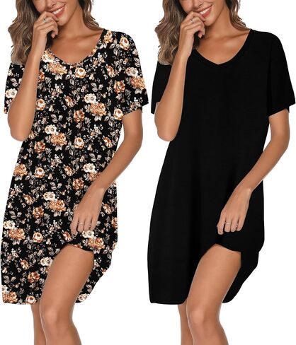 2 Pack Nightgowns for Women Cotton Sleep Shirts Short Sleeve Nightshirts in Saudi Arabia
