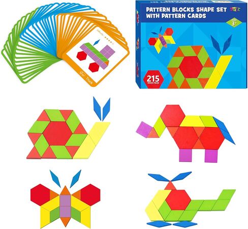 300 PCS Wooden Pattern Blocks Set for Kids with 24 Double-Sided Design Cards(48 Patterns) and Storage Bag in Gift Box,Fun Montessori Learning Toys in Kuwait