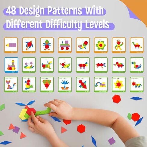 300 PCS Wooden Pattern Blocks Set for Kids with 24 Double-Sided Design Cards(48 Patterns) and Storage Bag in Gift Box,Fun Montessori Learning Toys in Kuwait