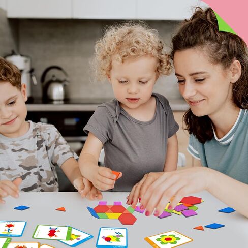 300 PCS Wooden Pattern Blocks Set for Kids with 24 Double-Sided Design Cards(48 Patterns) and Storage Bag in Gift Box,Fun Montessori Learning Toys in Kuwait