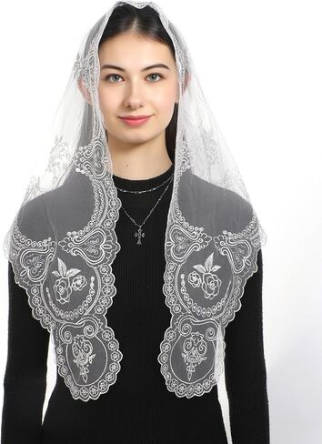 كتلة بوزيدوول كنيسة الحجاب الكاثوليكي ، كروس روز مانتيلا الحجاب الثلاثي ، رأس الكنيسة الدينية الدانتيل التطريز in Saudi Arabia