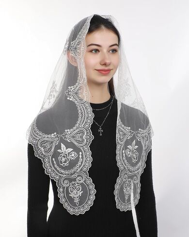 كتلة بوزيدوول كنيسة الحجاب الكاثوليكي ، كروس روز مانتيلا الحجاب الثلاثي ، رأس الكنيسة الدينية الدانتيل التطريز in Saudi Arabia