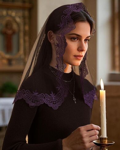 Bozidol Catholic Veils for Church Women: Medium D Shape Chapel Mantilla Veil for Mass Pray Communion Religious Lace Veils in Kuwait